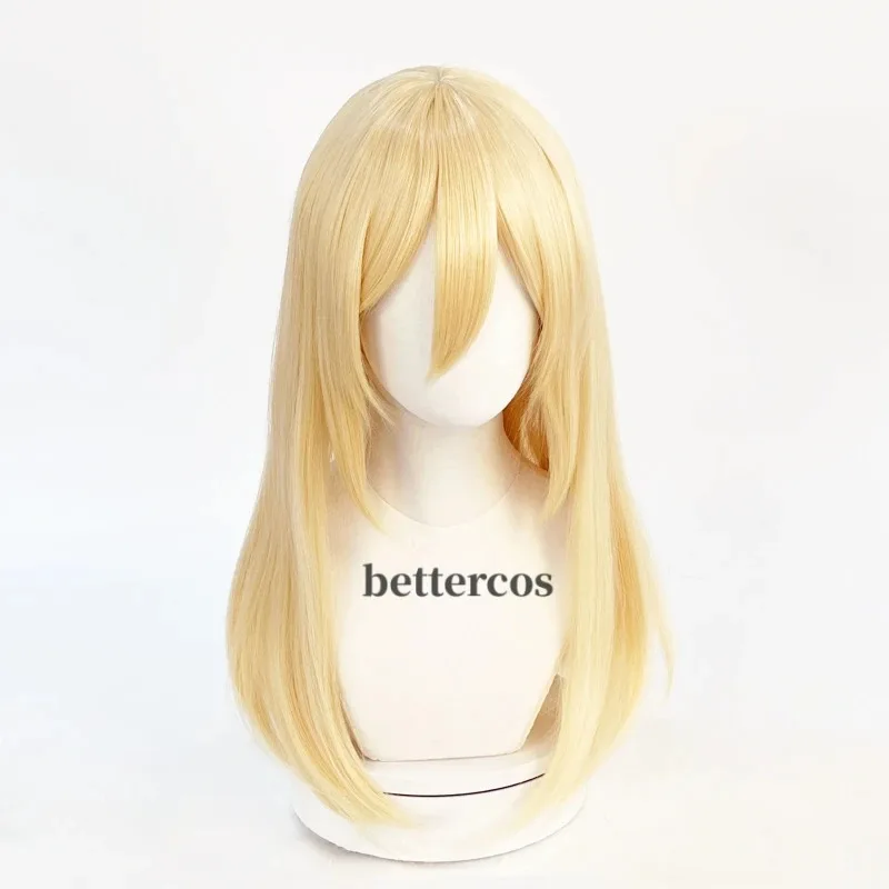 aa69 أنيمي تاريخ ريس تأثيري كريستا لينز الذهب الأصفر مقاومة للحرارة الاصطناعية خصلات الشعر المستعار + غطاء شعر مستعار