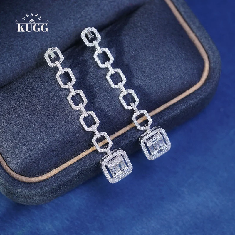 

KUGG серьги из 100% белого золота 18 карат, модная цепочка, стиль 0,80 карата, серьги-капли с настоящими натуральными бриллиантами для женщин, ювелирные изделия для вечеринок