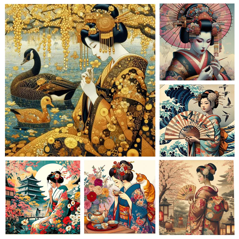 

Японская женщина гейша DIY алмазная живопись вышивка кимоно искусство ручная работа вышивка крестиком мозаика картина ремесло домашний декор подарок