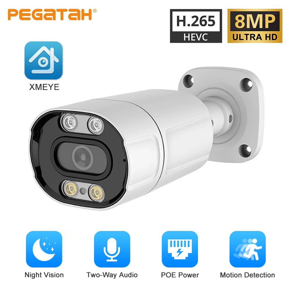 

4K 8MP IP POE Camera Audio Outdoor H.265 Onvif Bullet CCTV 4MP Human Detection Color Night Vision Security Surveillance Cameras