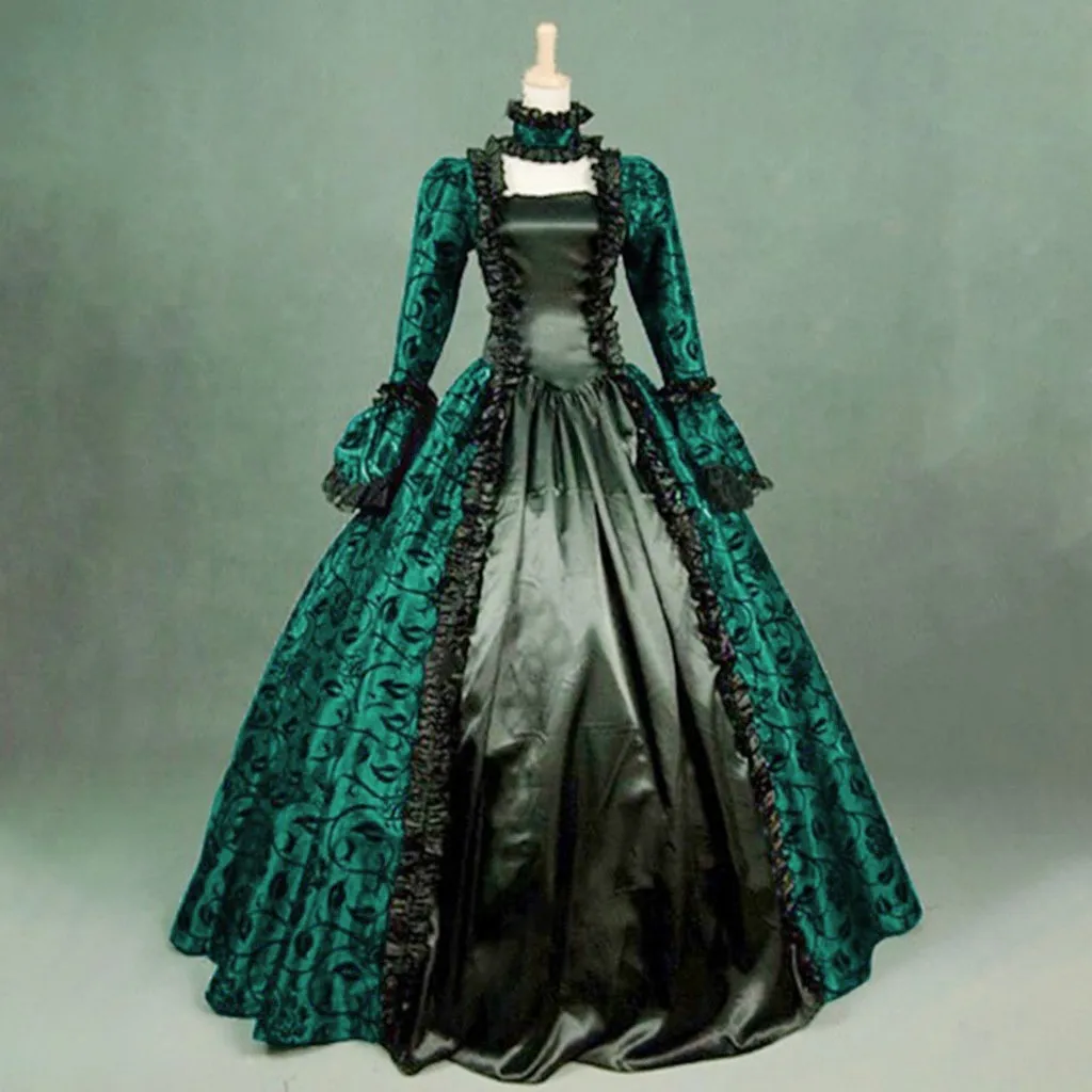Women Vintage Exquisite Dress Gothic Retro Floral Print Ball Gowns Dress Medieval Renaissance Court Dress Halloween Costume view 3