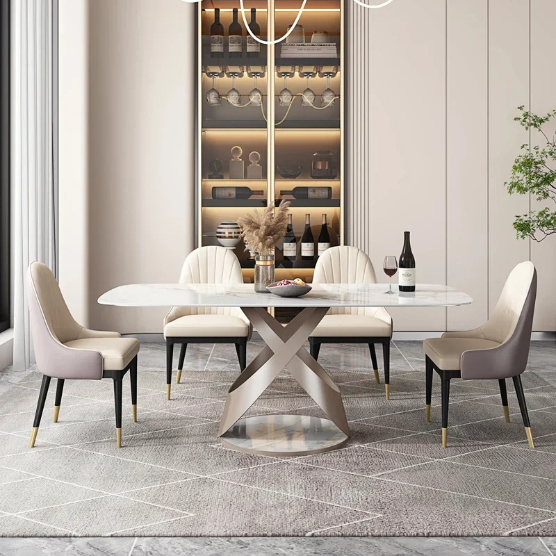 Modern Furniture Dining Table And 6 Chair Luxury Restaurant Metal Stainless Steel Marble Top Dining Table Sets Dining Tables