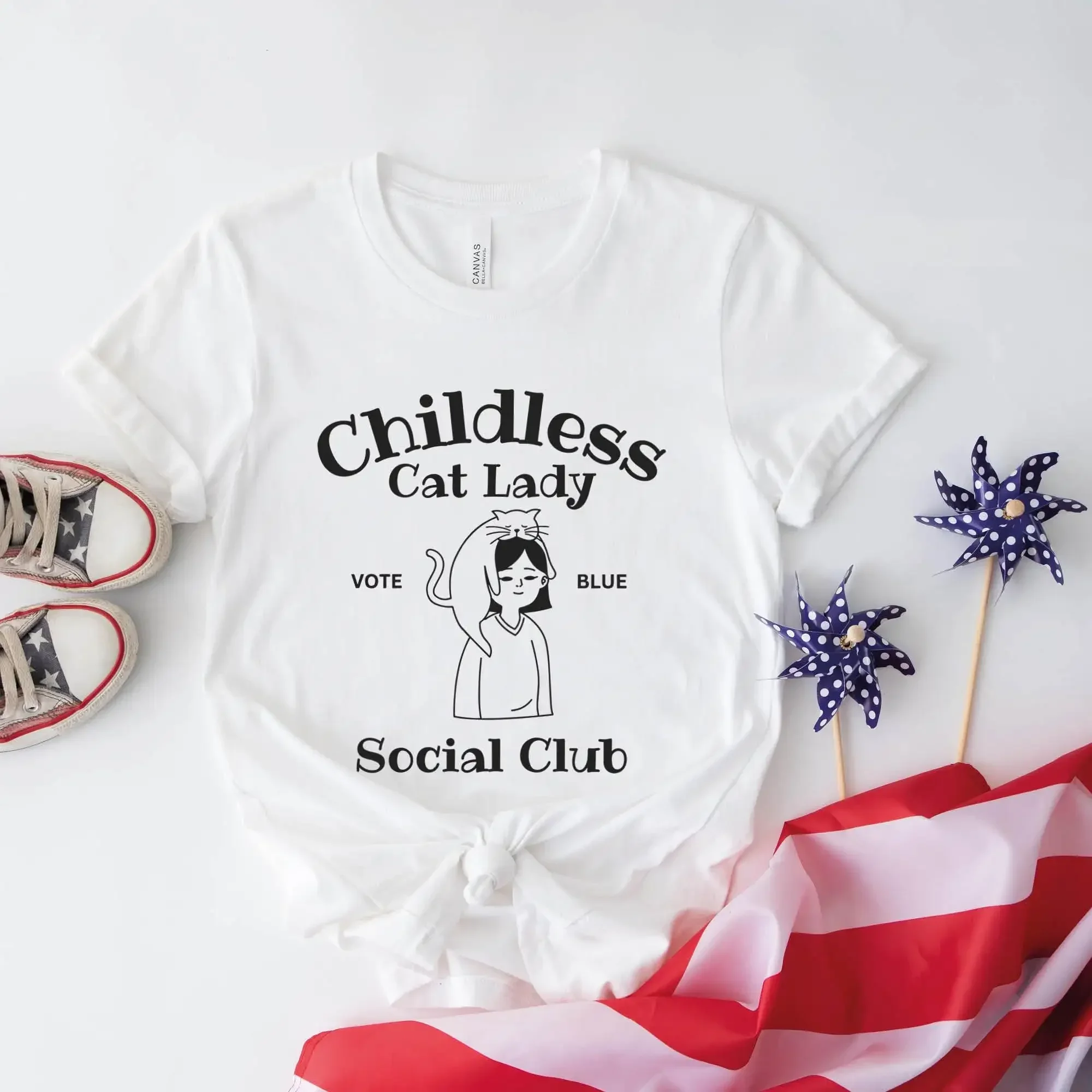 Vote Like A Childless Cat Lady T Shirt Kameowla Brat Election 2024 S Kamala Rally Social Democrat Comma La