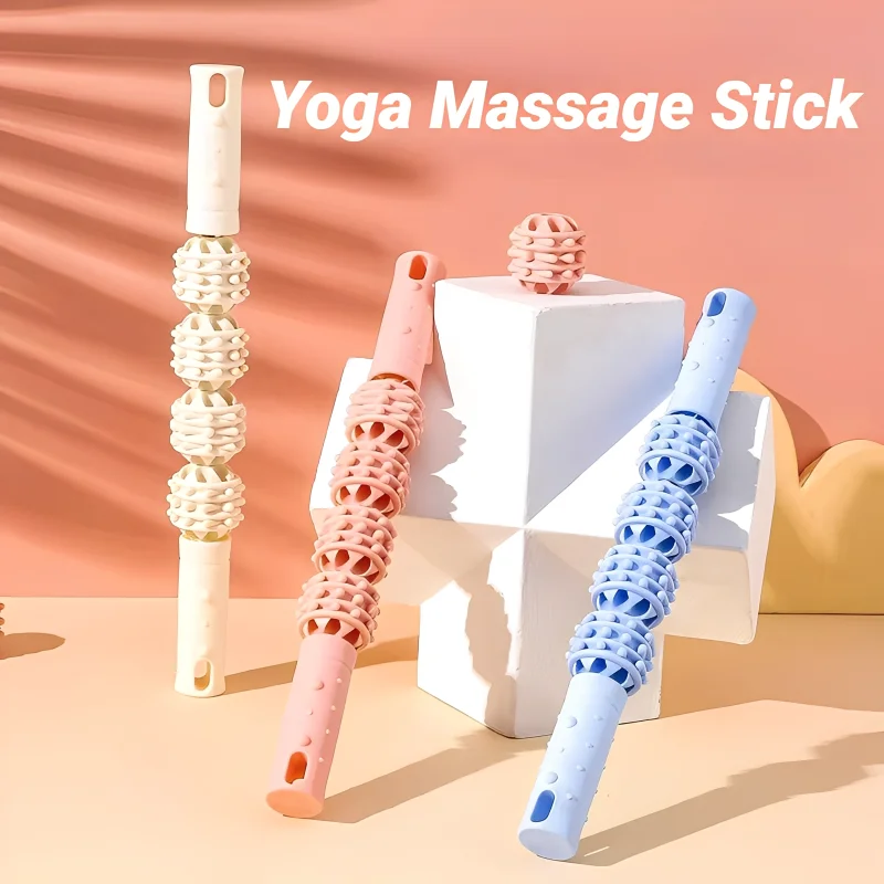 4-Kugel-Rollmassagestab zur Muskelentspannung – Yoga & Fitness „Wolfzahn“-Faszienrolle für Waden, Oberschenkel, Quadrizeps, Arme und Unterarme