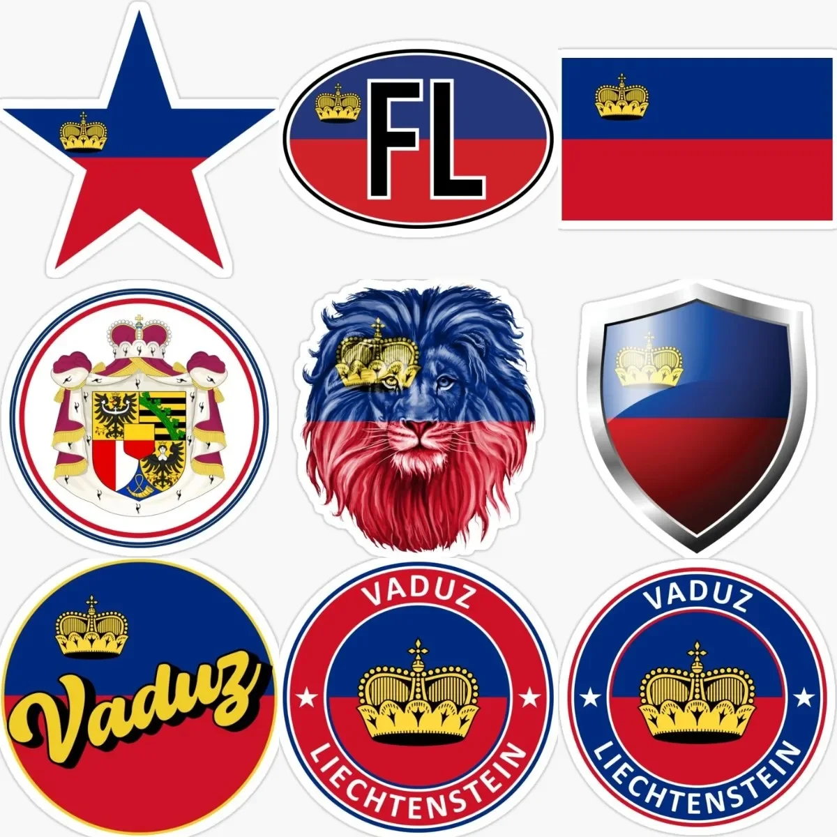 Liechtenstein LI Flag Lion Emblem Stickers Bicycle Wall Waterproof Car Helmet Camper Racing Boat Room Table PVC Decal Customized