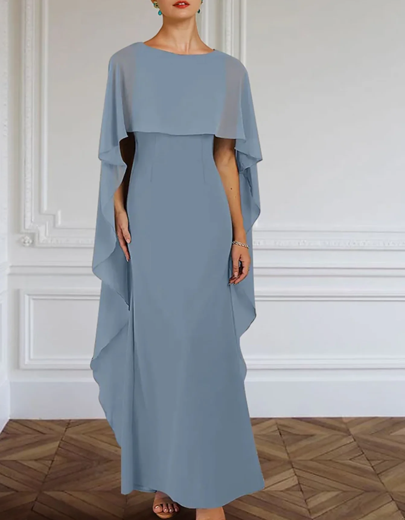 Vestido Formal para madre de la novia, prenda de gasa sin mangas con drapeado lateral, elegante, cuello de Joya, longitud hasta el suelo, 2024, 2024