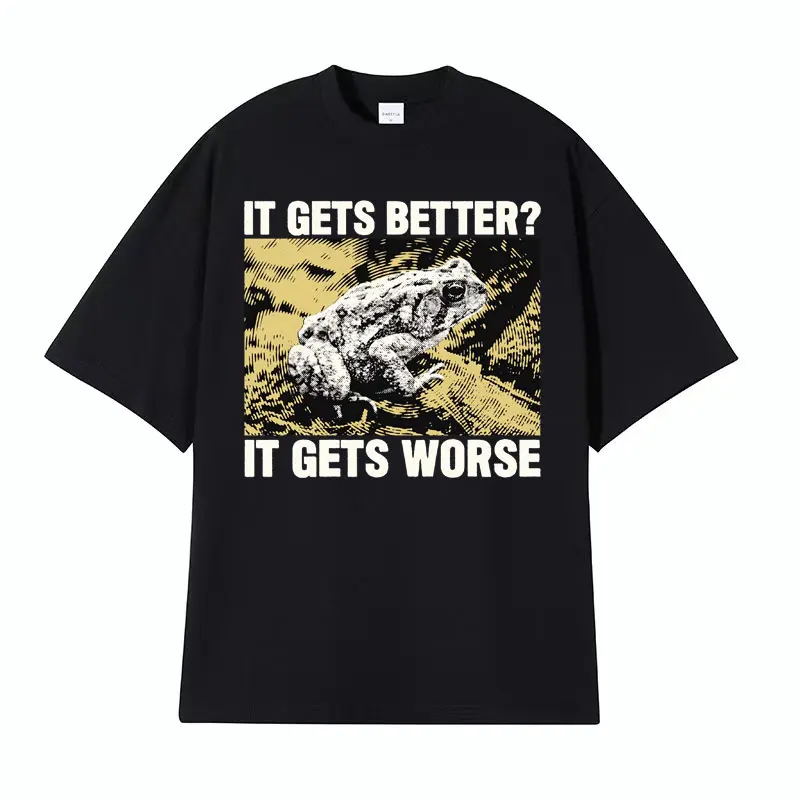 Становится хуже, становится лучше? Японская Винтажная Футболка с принтом лягушки, Мужская забавная футболка с графическим принтом, Высококачественная хлопковая футболка унисекс Y2k