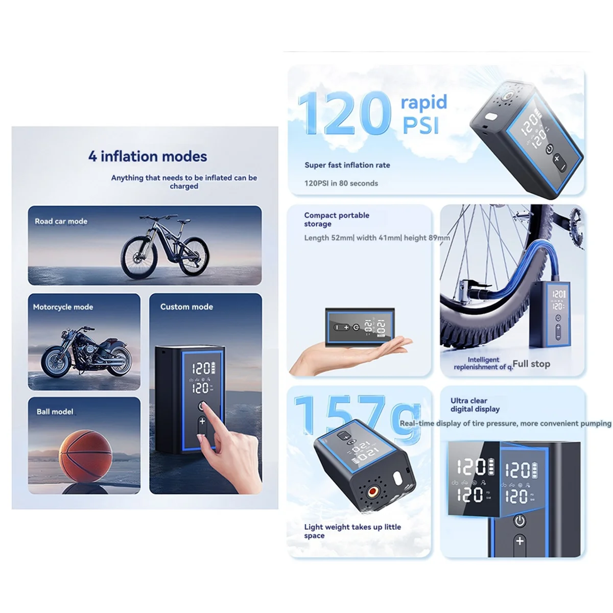 Abjz super mini bicicleta carro montado bomba portátil de partida de emergência máquina integrada 120psi carregamento inteligente