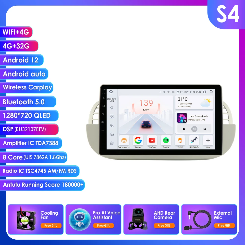 4G 8 Core Android Autoradio GPS Stereo Voor Fiat 500 2007-2014 Multimedia Video speler 2DIN autoradio DSP Carplay 7862 Head Unit