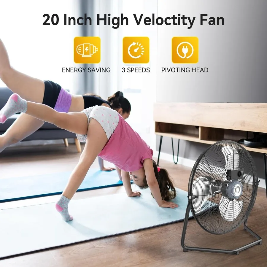 مروحة أرضية عالية السرعة مقاس 12 بوصة 1800 CFM مع 3 سرعات قوية ومروحة معدنية شديدة التحمل محمولة لنا التجاري والسكن