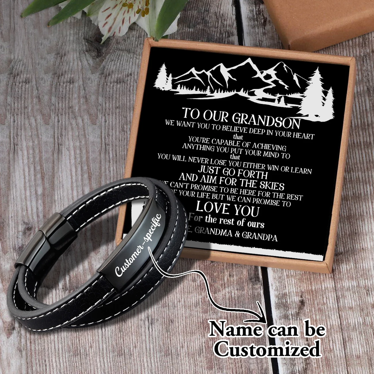 

Sam3105 Grandma And Grandpa To May Grandson Name Can Be Customized Card text Classic Design Men's Stainless Steel Bracelets With