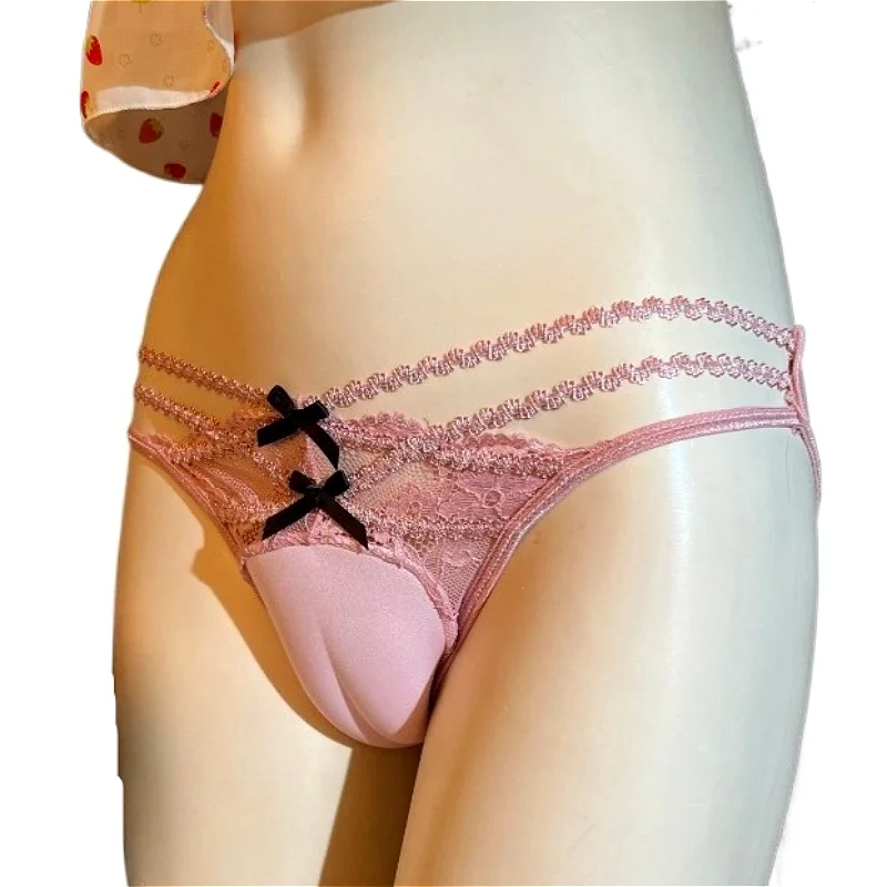 Lace Sissy Panties Men Hidden Penis Sexy Lingerie Underwear Hollow Fake Vagina See-Through Mens Briefs Crossdresser Transgender