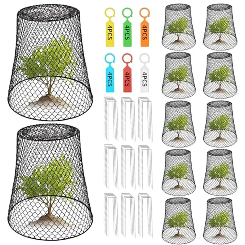 

Outdoor Garden Plant Protection Set 12Pcs Metal Chicken Wire Plant Covers with U-Shaped Stakes and Labels Animals Protection &