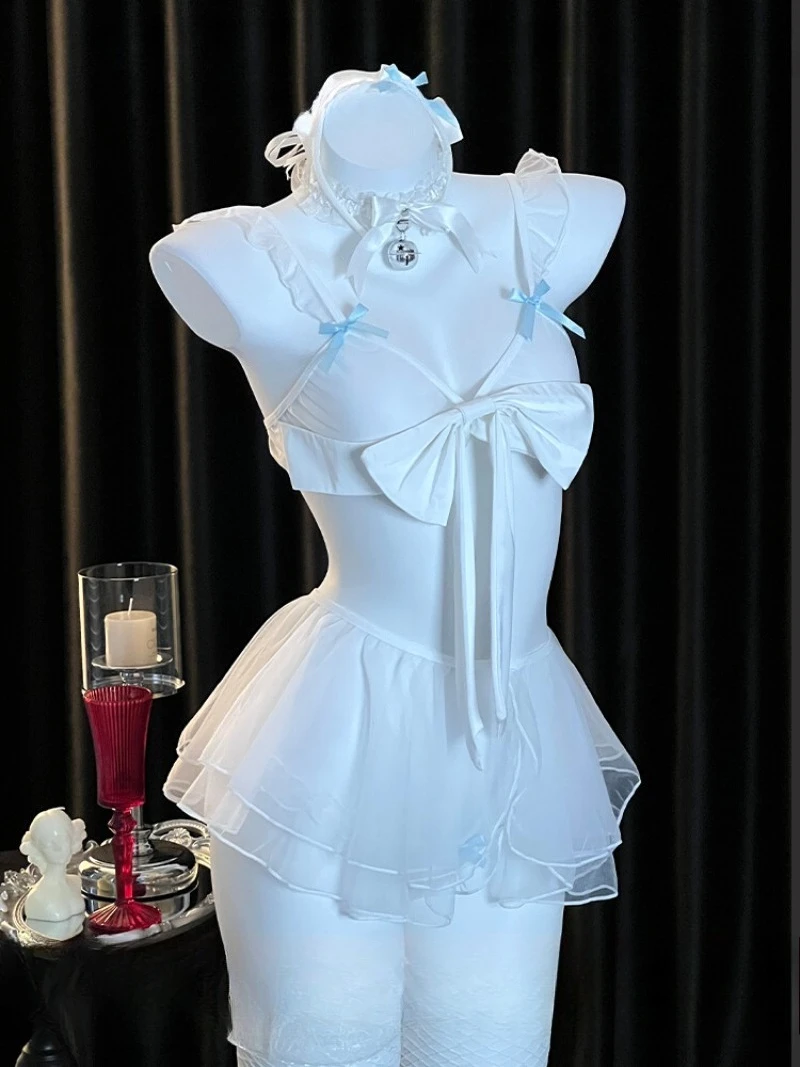 

Трехточечная униформа Sweet Pure Desire Maid, нижнее белье для косплея с бантом, горячий наряд для ролевых игр QQNY для женщин