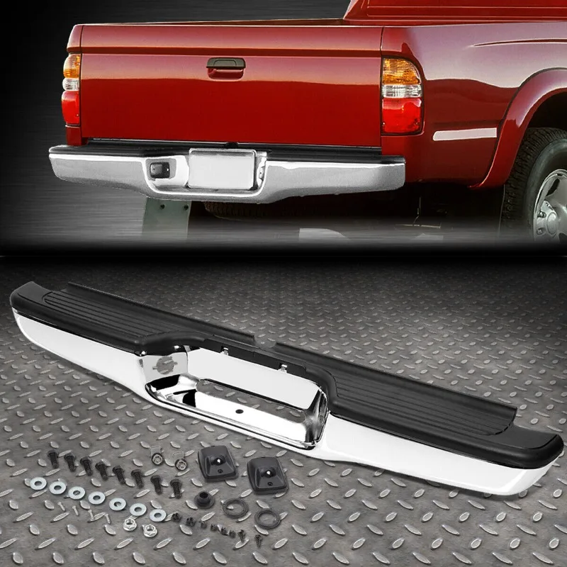 

US FOR 1995 1996 1997 1998 1999 2000 2001 2002 2003 2004 TOYOTA TACOMA CHROME TRIM STEEL REAR STEP BUMPER FACE BAR ASSEMBLY