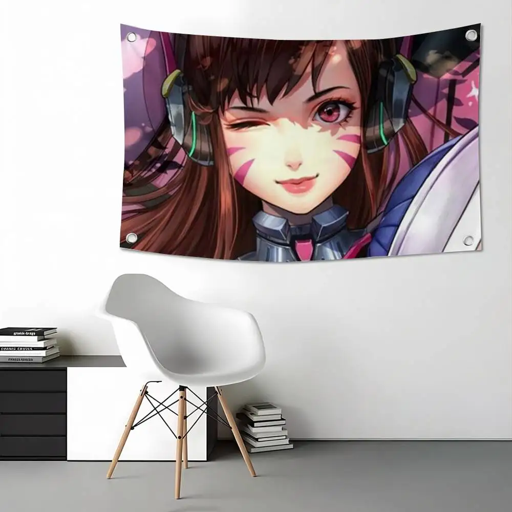 Pop Game Overwatch Fan D.Va  Flag Suitable For Party Club Outdoor Interior Wall Decoration Banner Fans Gift