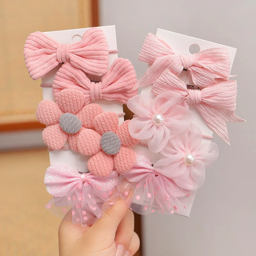 10Pcs/Set Big Bow Flower Elastic Hairbands Children Girls Sweet Hair Ties Fashion Headbands Hair Accessories Rubber Band For Kid