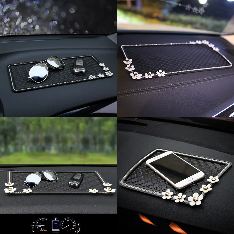 New Daisy Flower Crystal Car Silicone Anti-Slip Mat Non Slip Pad Mobile Phone Sunglasses Holder Sticky Car Interior Decortion