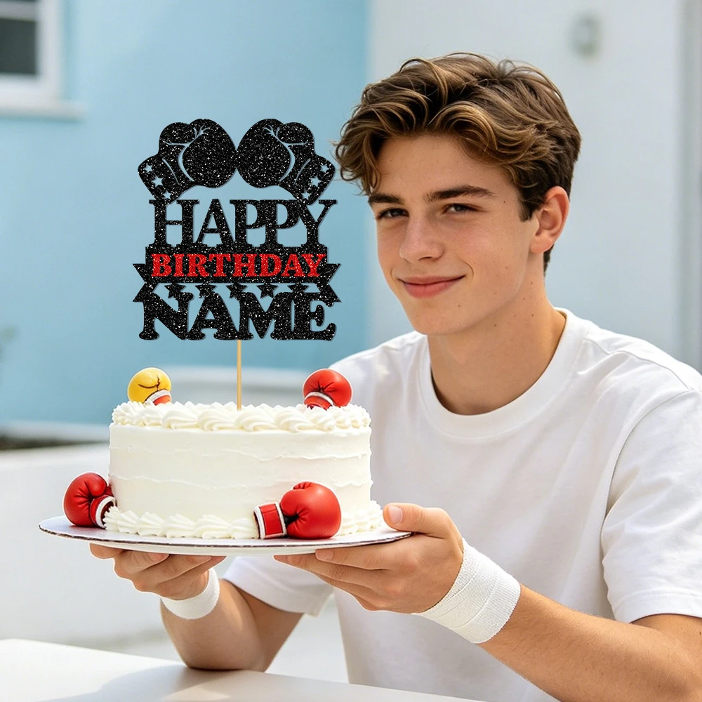 1pcs Custom Name Boxing Theme Cake Topper, Personalized Boxing Birthday Cake Decor for Party Celebration