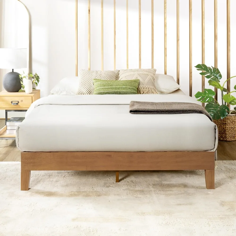 12 Inch Solid Wood Platform Bed with Wooden Slats - No Box Spring Needed - Queen (Natural Pine)