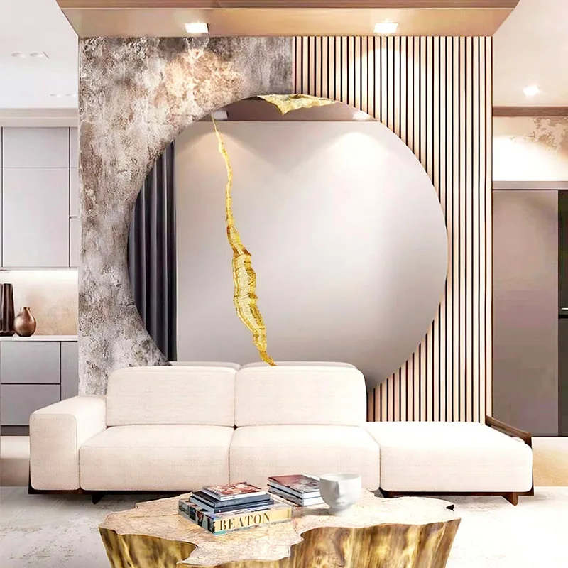 

Portugal light luxury crack decorative mirror designer villa corridor home hanging mirror living room advanced sense entrance