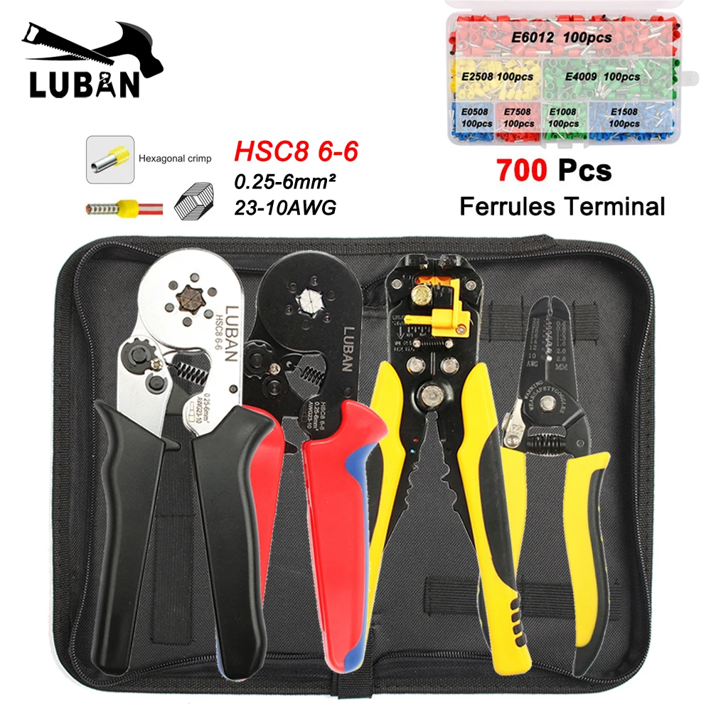 Pince à Sertir HSC8 6-6B HSC8 6-Snapauto-ajustable, Bornes de 0.25 à 6 mm2, Outils de Sertissage Multi-marque Supérieure HSC8 6-6 23-10AWG
