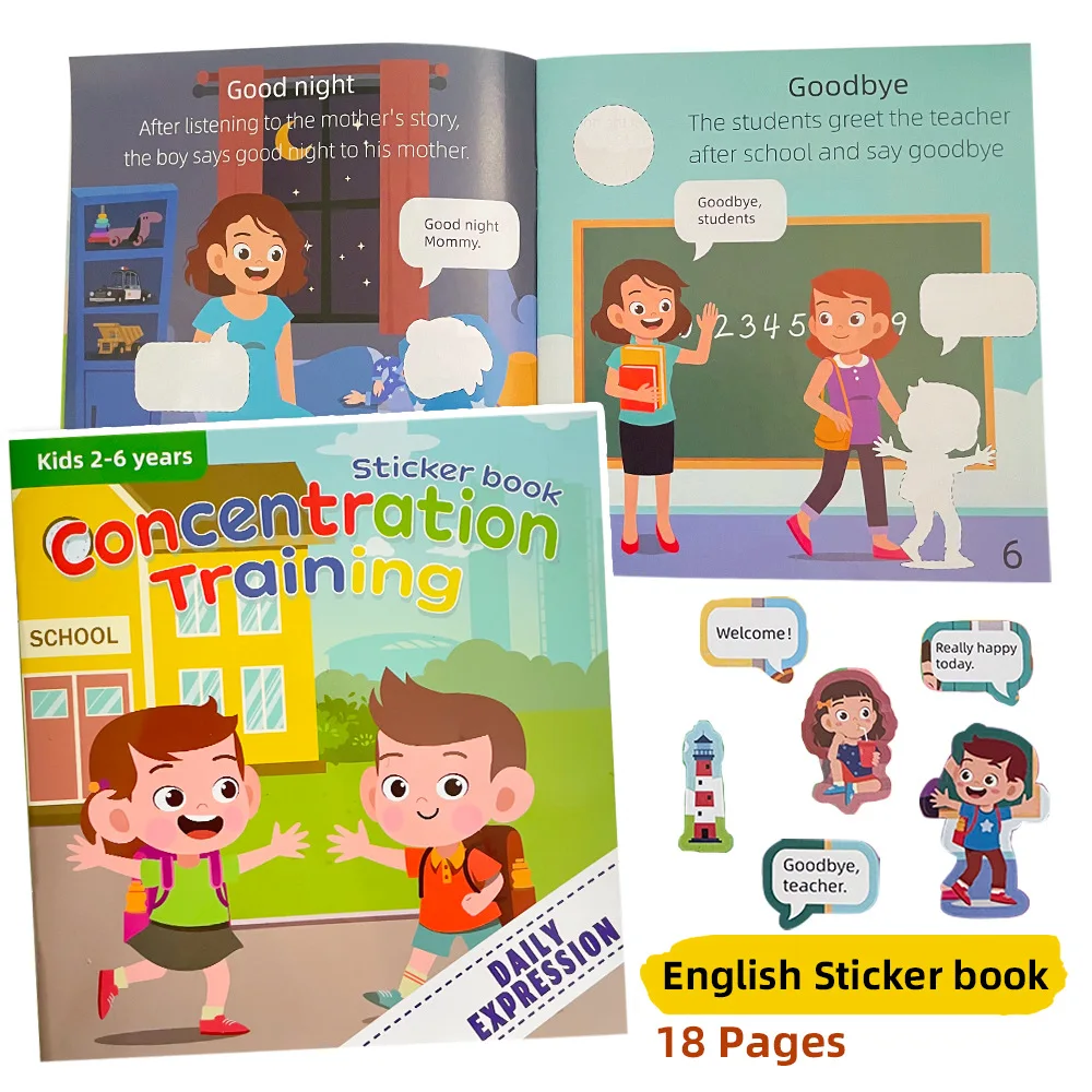 

Concentration Training Stickers Books for Kids Learning Toy Preschool Educational Daily Communication Cartoon English Sticker