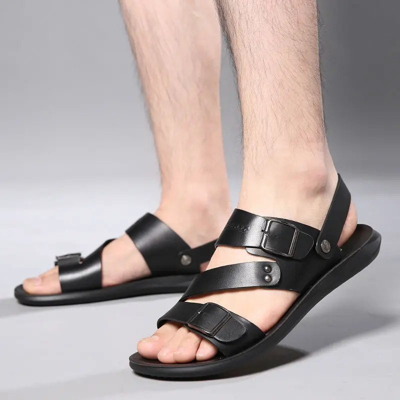 Sandales ouvertes en cuir pour hommes, chaussures de plage, de haute qualité, non ald, pantoufles d'extérieur, nouvelle collection été