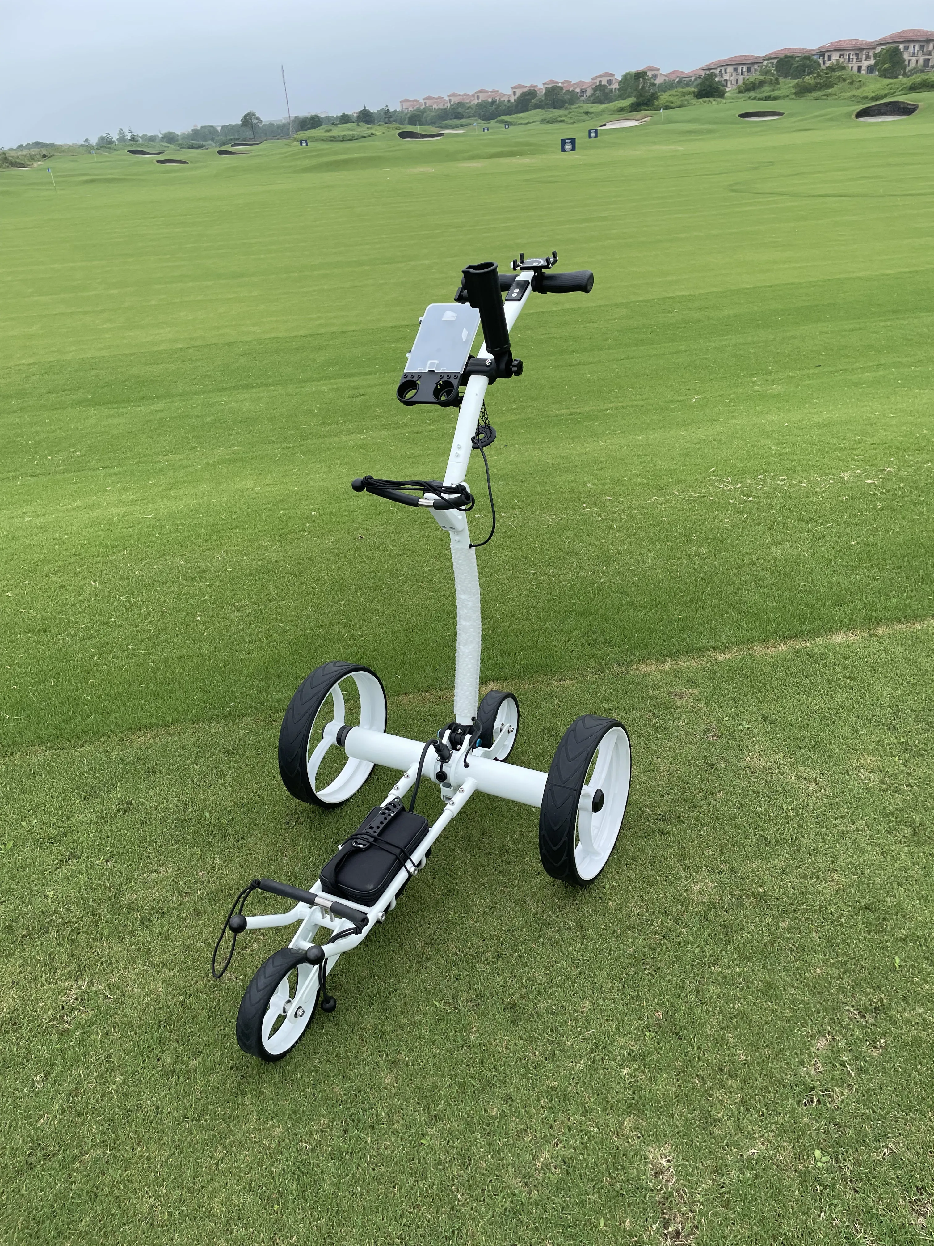 

Электрическая тележка для гольфа с двойной ручкой, литиевая батарея 24В DC, подходит для гольф-полей и домашнего спорта, легкая в употреблении.