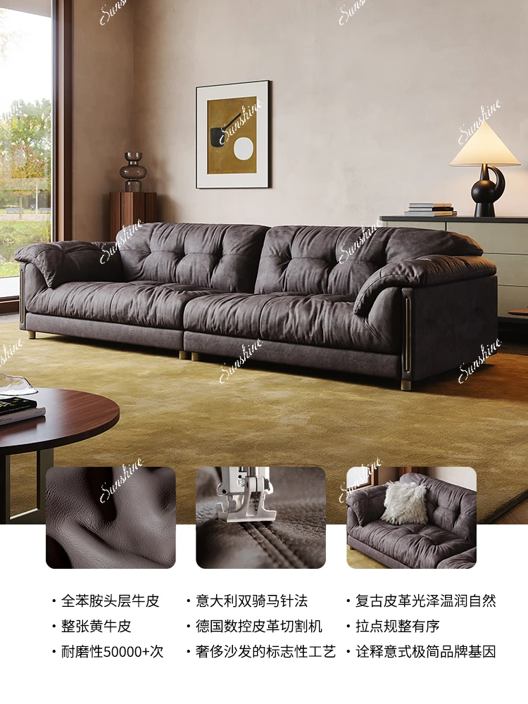 Sofa, leather, Italian minimalist medieval living room combination arranged for three people in a row