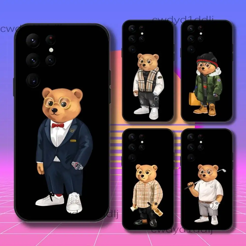 Fashion B-Baron Filou Bear Phone Case For Samsung S10,S21,FE,S21,S26,S25,S24,S23,Ultra,S9,S22,Plus Black Shockproof Silicone