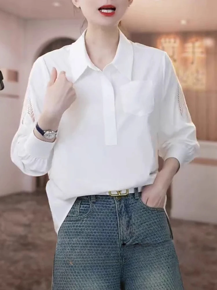 เสื้อไหมพรมปักลายฉลุ แขนยาว สีพื้น สำหรับผู้หญิง ช่วยลดอายุ