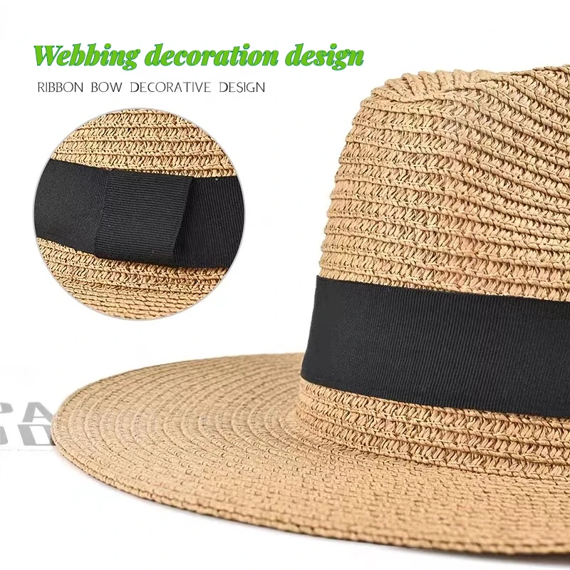Große Größe 56-58 59-60 cm Neue Natürliche Panama Stroh Hut Sommer Männer Frauen Breite Krempe strand UV Schutz Fedora Sonnenhut Großhandel – Detail 20