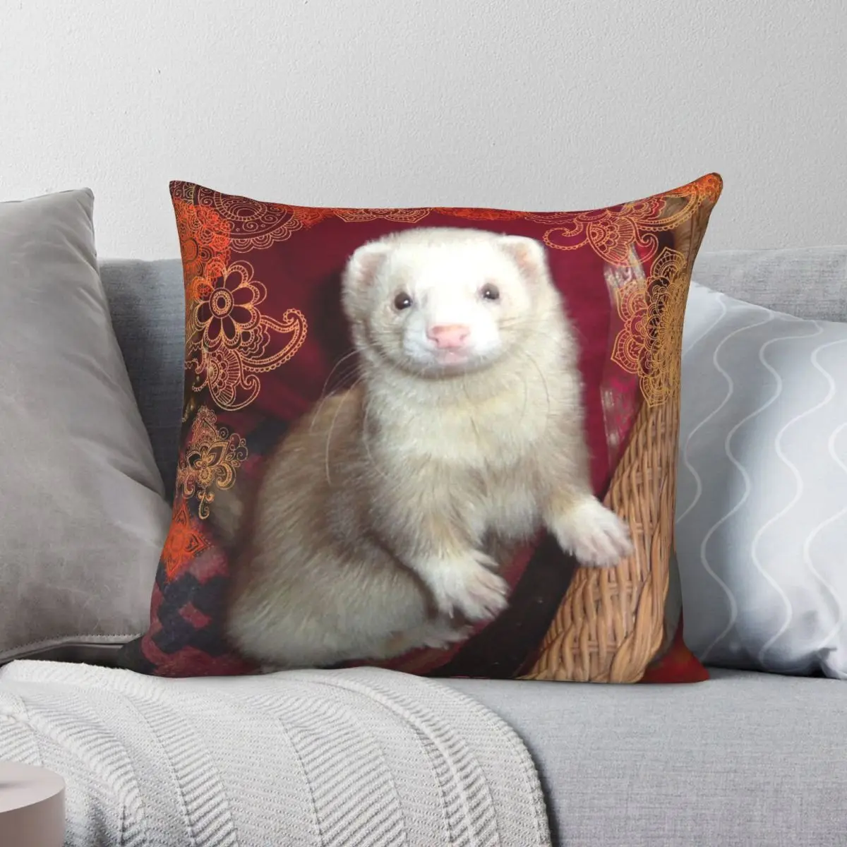 Ferret Love 3 Pillowcase Polyester Linen Velvet Printed Zip Decor Pillow Case Sofa Cushion Case