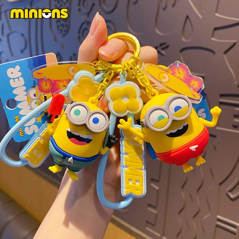 

New Style Minions Schoolbag Small Pendant Simple Car Keychain Cute Cartoon Doll Metal Chain Hanging Decoration