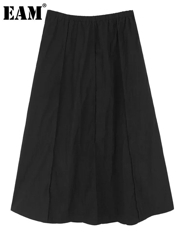 

[EAM] High Elastic Waist Black Brief Pleated Midi A-line Half-body Skirt Women Fashion Tide New Spring Autumn 2024 1DH6761