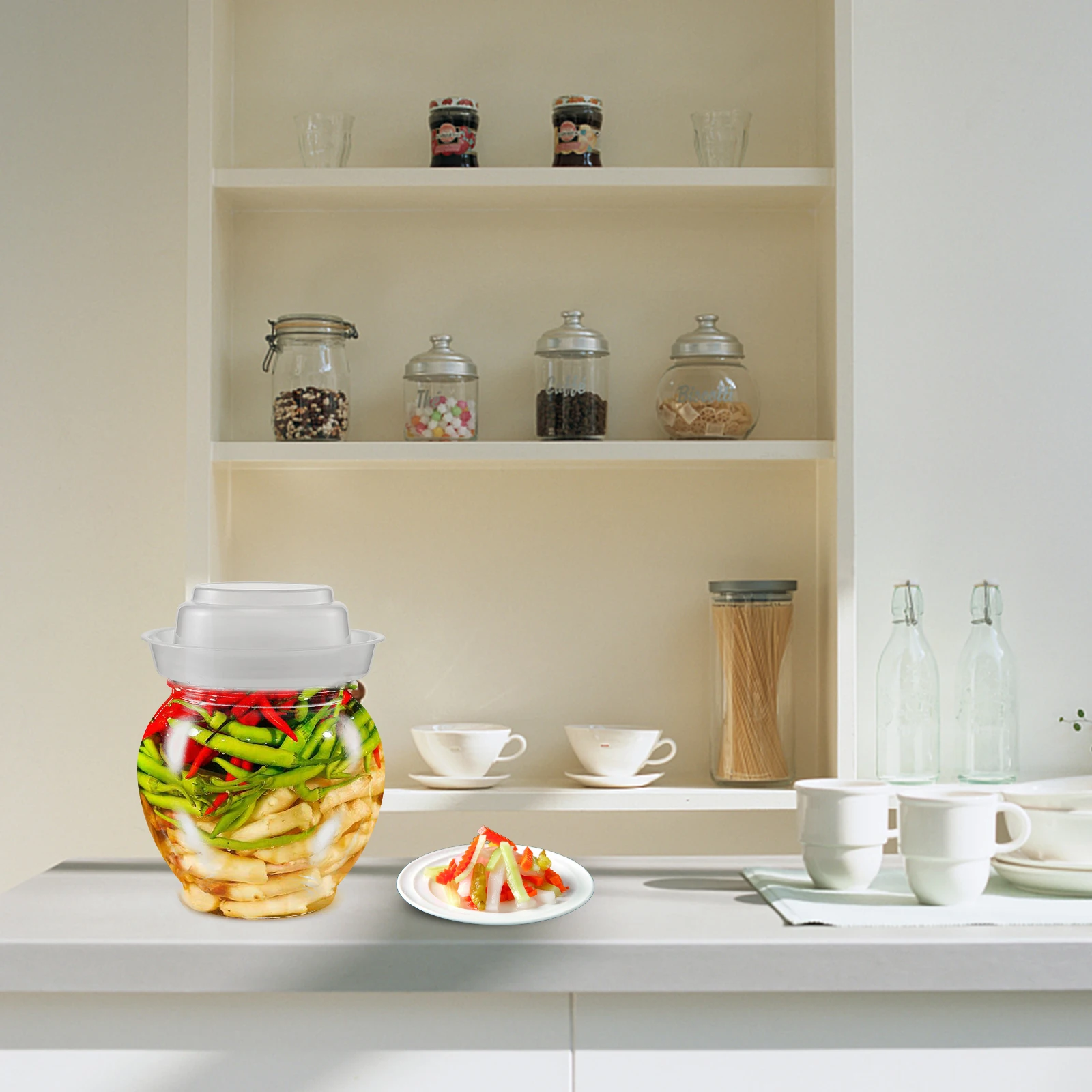 

Transparent Fermenting Jar Large Capacity Kitchen Pickle Jar Airtight Covered Vegetable Storage Food Container