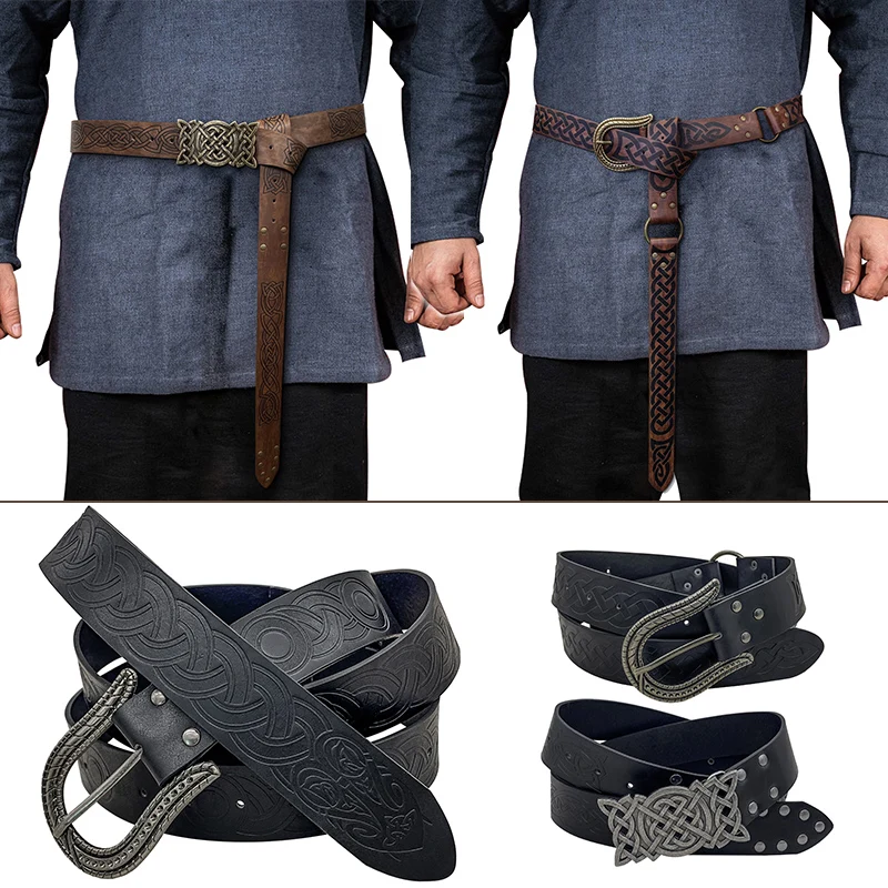 Medieval Viking Belt Embossed PU Leather Knight Waist Belt Retro Renaissance Knight Waistband Men's Belt Cosplay Accessories