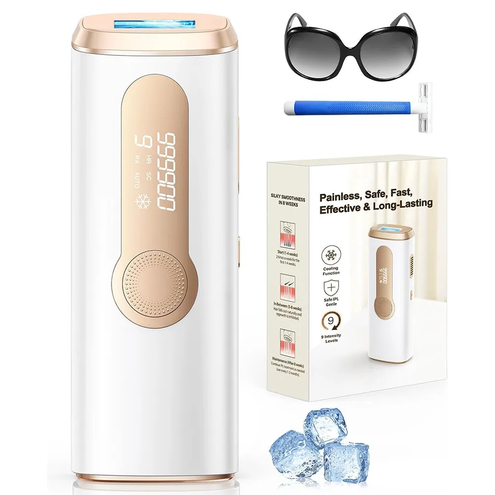 IPL Hair Removal with Freezing Painless Hair Removal Device with HR/SC/RA Functions 999900 Light Pulses Bikinis FacialLeg Whole Body Use