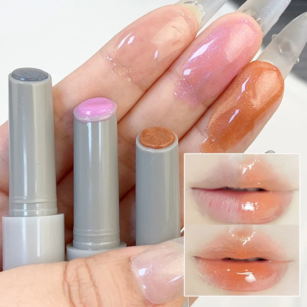 Batom hidratante sólido gelatinoso, cuidado labial, bálsamo labial nutritivo, espelho d'água, laranja e rosa, maquiagem feminina cosméticos