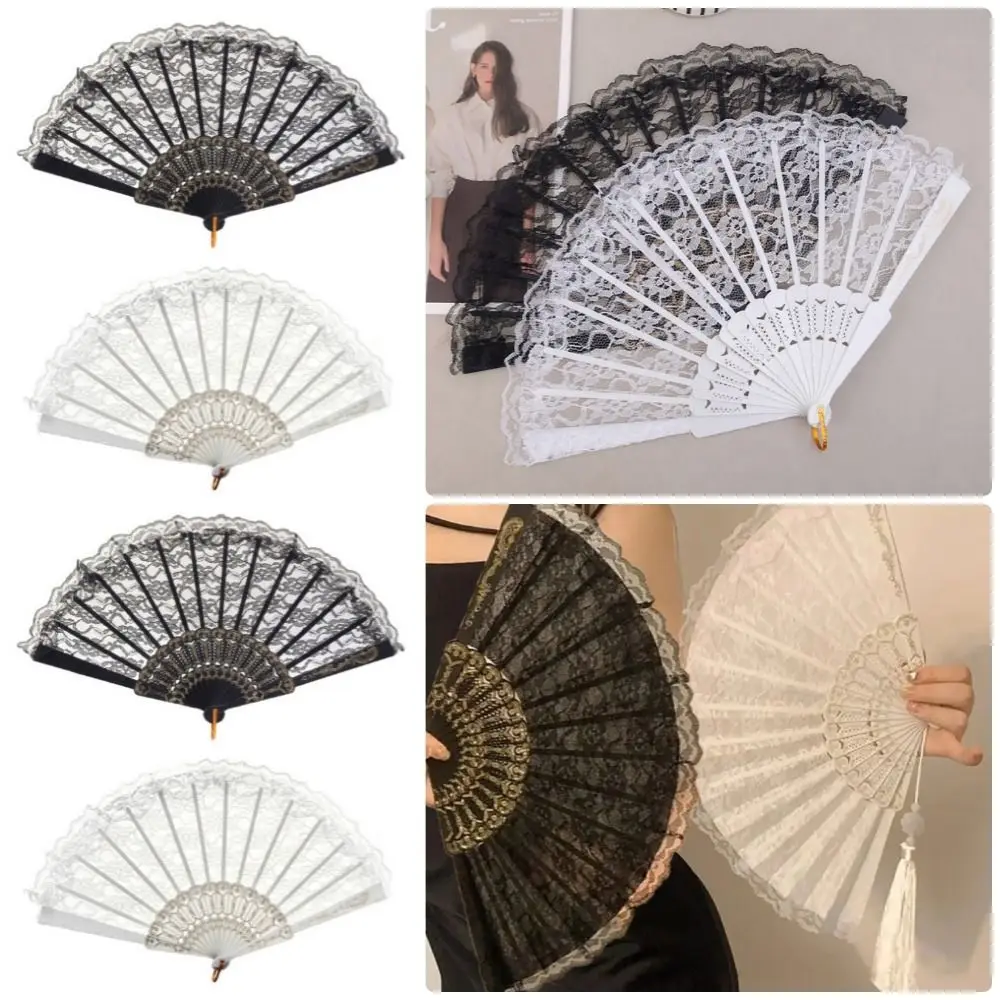 1Pcs Durable Fairy Folding Lace Fan Sweet Retro Chinese Dance Fan Lolita Portable Decorative Fan Dance Performance