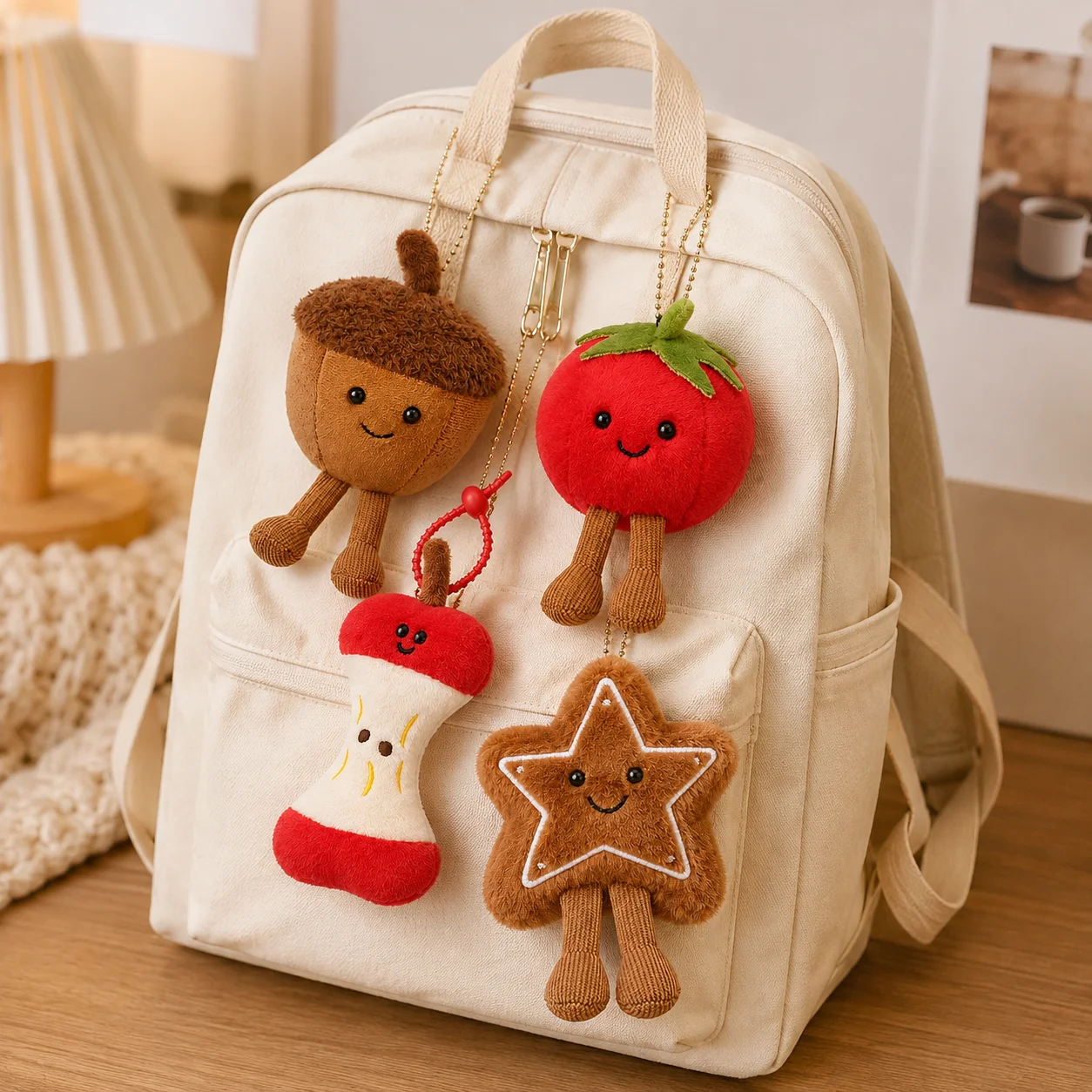 Cute Star Cookie Plush Bag Charm Keychain, Soft Stuffed Toy Pendant, Kawaii Plush Doll Backpack Handbag Hanging Accessory