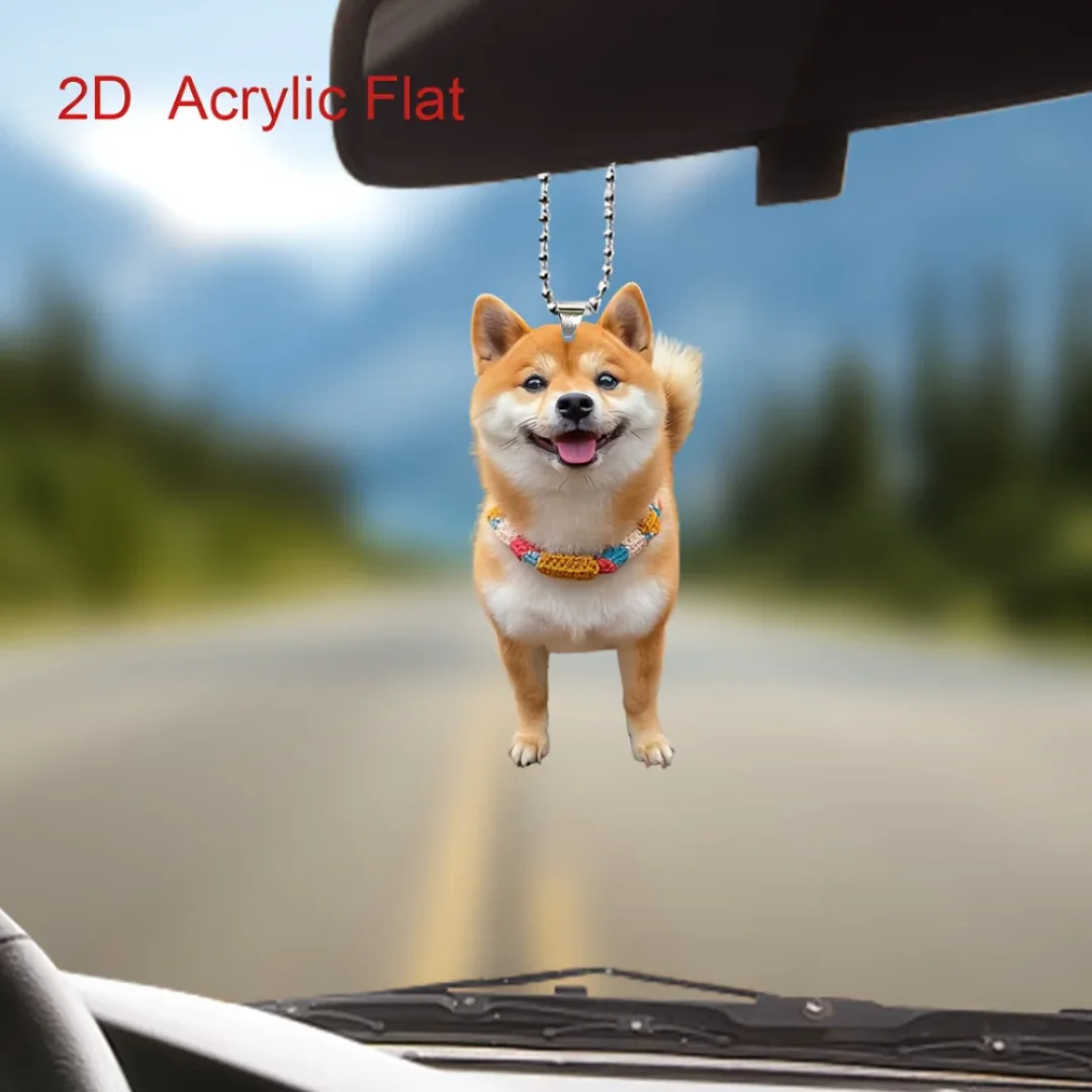 2D Smiling Shiba Inu Pendant Cute Acrylic Keychain Flat Puppy Ornament Charms Hanging Decoration for Car Bags Festive Party Gift