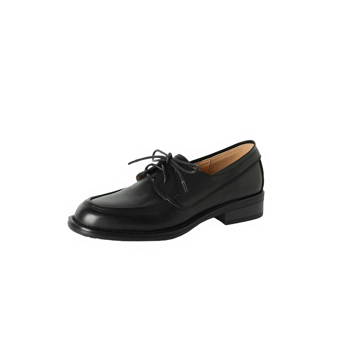 2026 Autumn Popular Natural Leather Loafers Women Round Toe Lace Up Med Thick Heels Soft Back Leisure Pumps Female Footwear