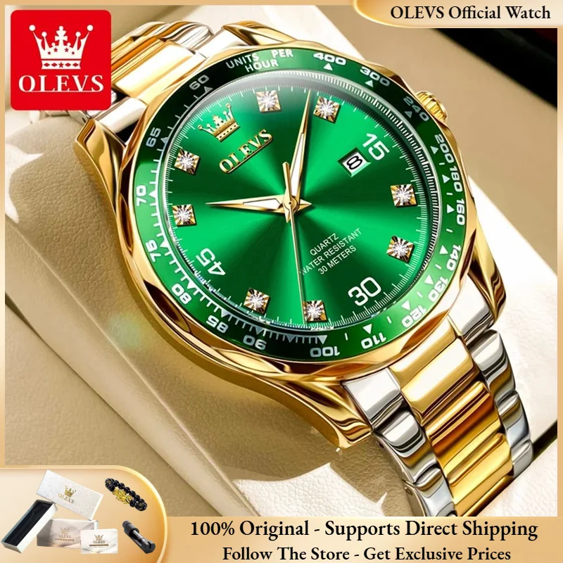 OLEVS 9988 Men Watch Luxury Sports Diving Quartz Watch Classic Green Water Ghost Waterproof Luminous Men Watch Calendar Watch
