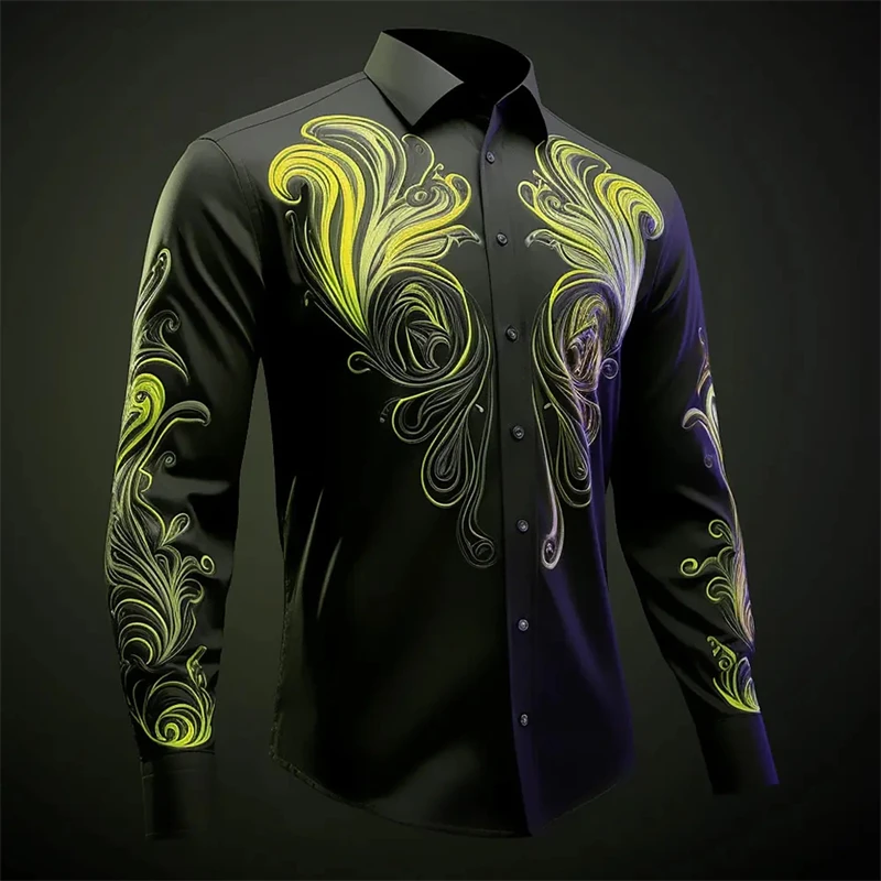 Men's Long Sleeve Shirt Multi-color Relief Pattern 3D Printed Tops Button Down Shirt Outdoor Autumn Lapel Shirt Men's Clothing