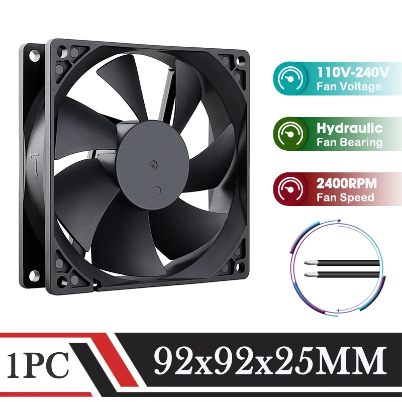 

Gdstime 90mm Cooler EC 80V 120V AC 220V 240V Fan 92*92*25MM Brushless Exhaust Cooling Fan 9225 PC Case CPU Cooler Fan 230V Power