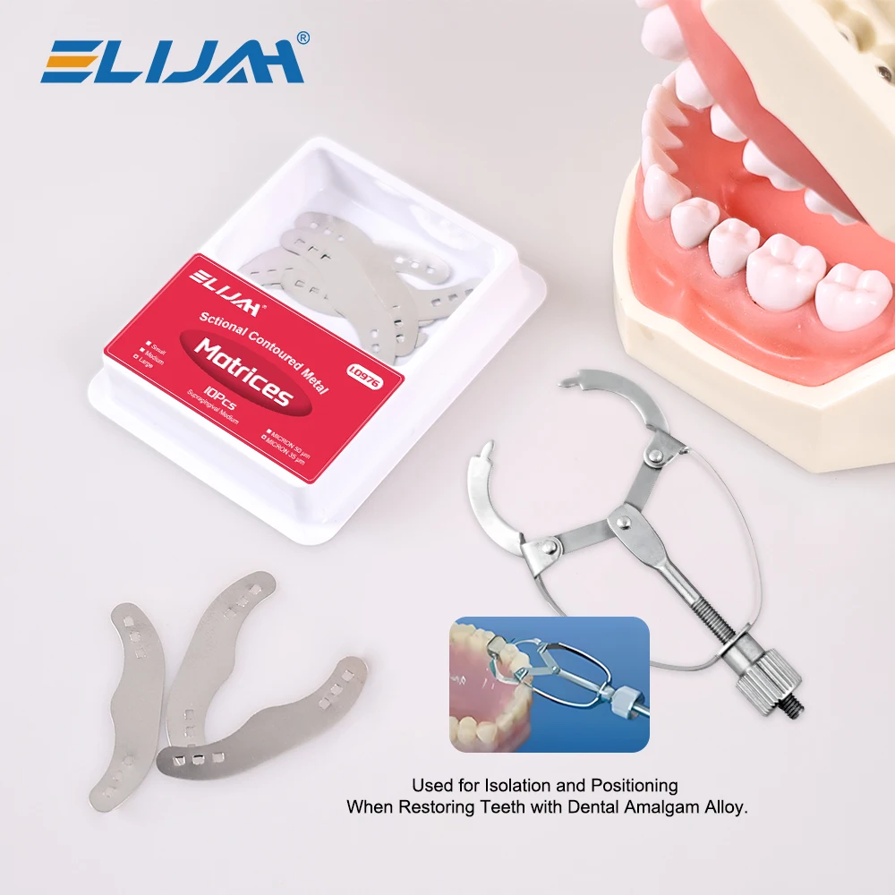

ELIJAH 10Pcs/Box Dental Sectional Contoured Meta Matrices Autoclavable Silver Stainless Steel Matrix Bands/Clamp Dentist Tools