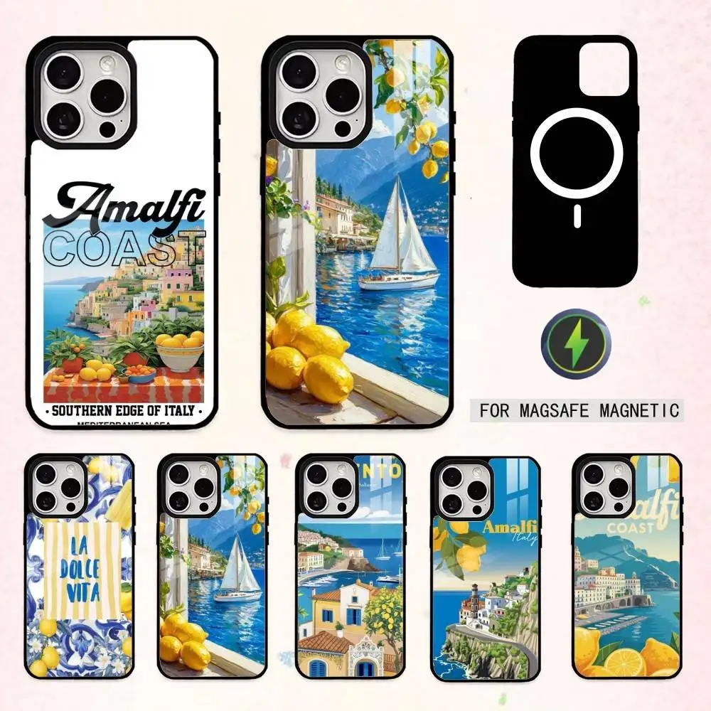 

European Amalfi Coast Lemon Phone Case For iPhone17,16,15,14,13,12,11 Plus,Pro Max Magnetic For Magsafe Wireless Charging