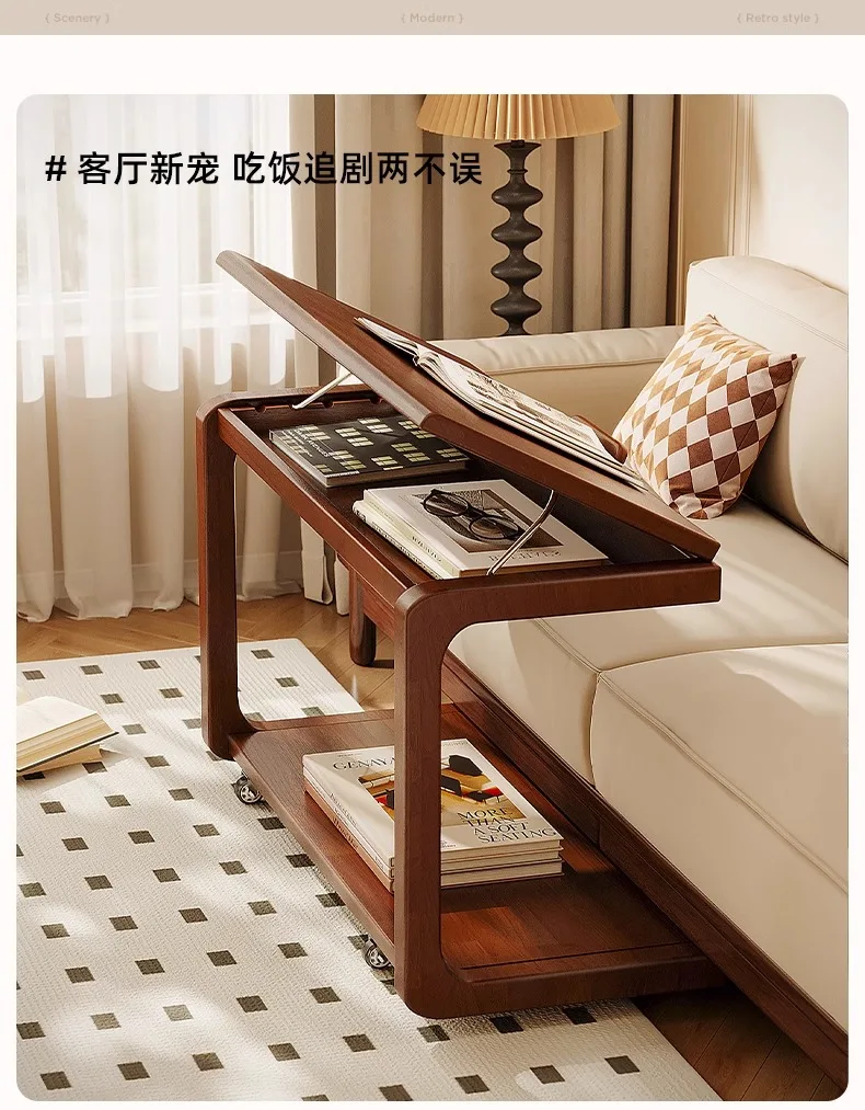 Solid wood removable side table, living room home writing desk can be side a few cream wind balcony shelf small tea tabl
